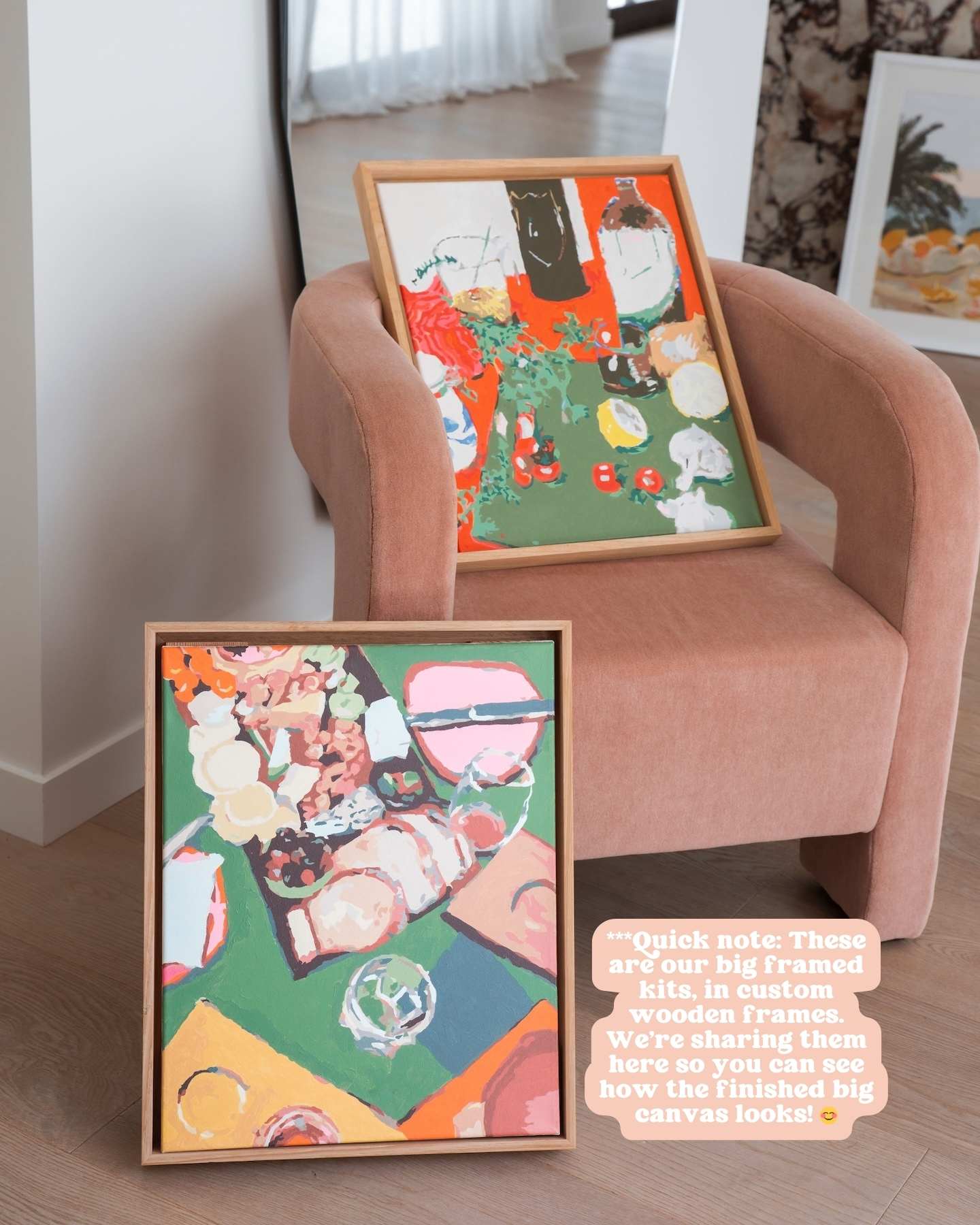 Paint Like Frida Cider Tastings in Gurneys Big Framed Kit placed in a custom wooden frame for additional accent