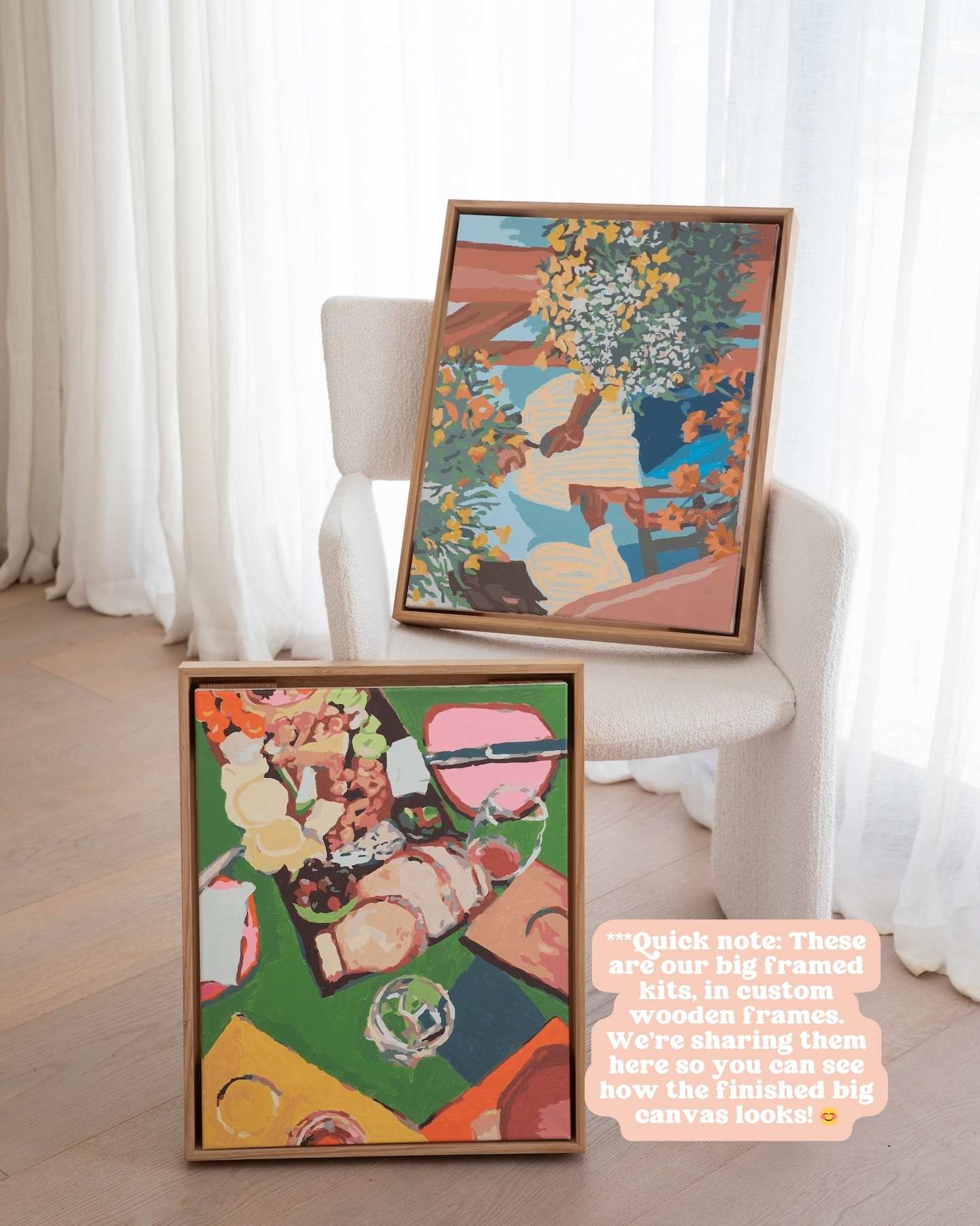 Paint Like Frida Cider Tastings in Gurneys Big Framed Kit placed in a custom wooden frame for additional accent