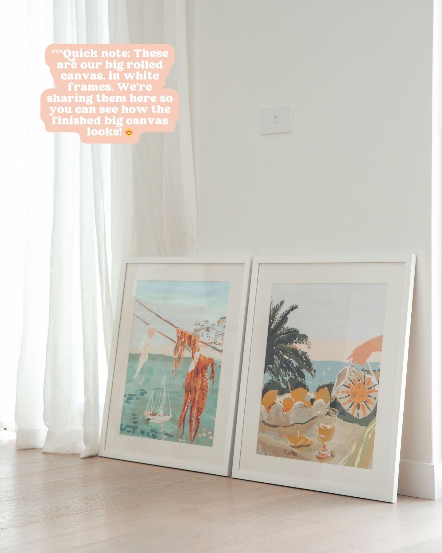 Paint Like Frida Laundry and Sun & Lemons Big Rolled Kits in white frames