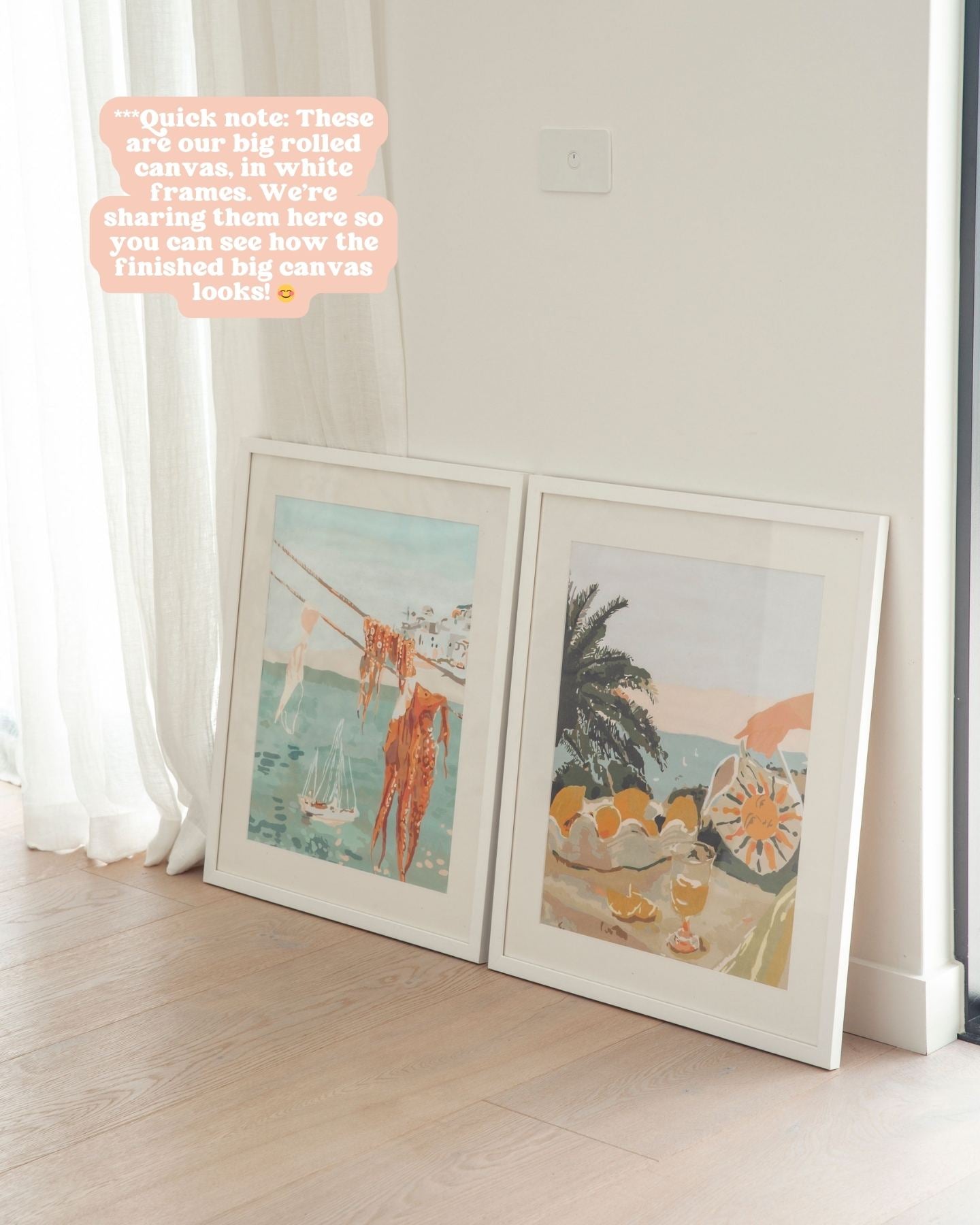 Paint Like Frida Laundry and Sun & Lemons Big Rolled Kits in white frames