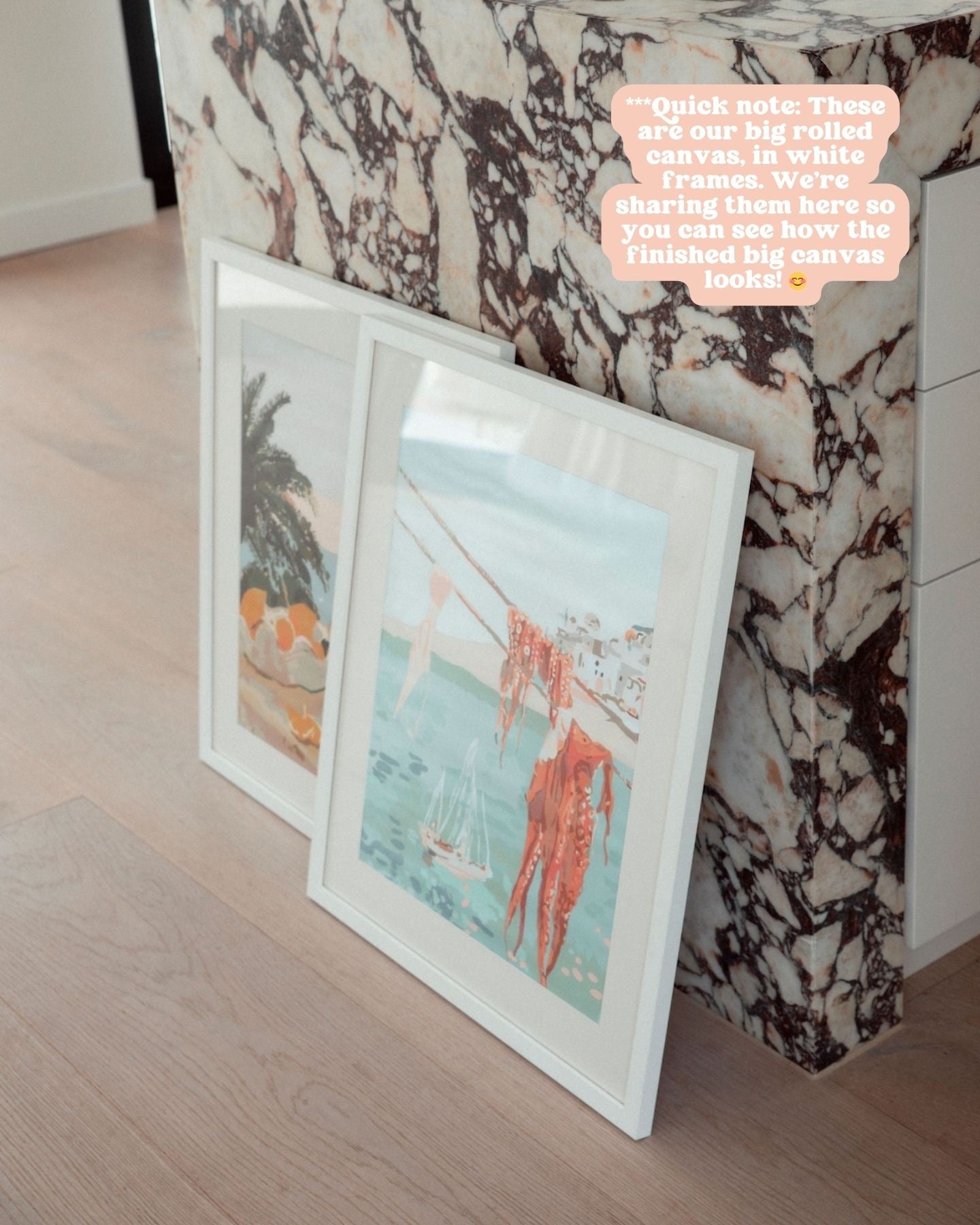 Paint Like Frida Laundry and Sun & Lemons Big Rolled Kits in white frames