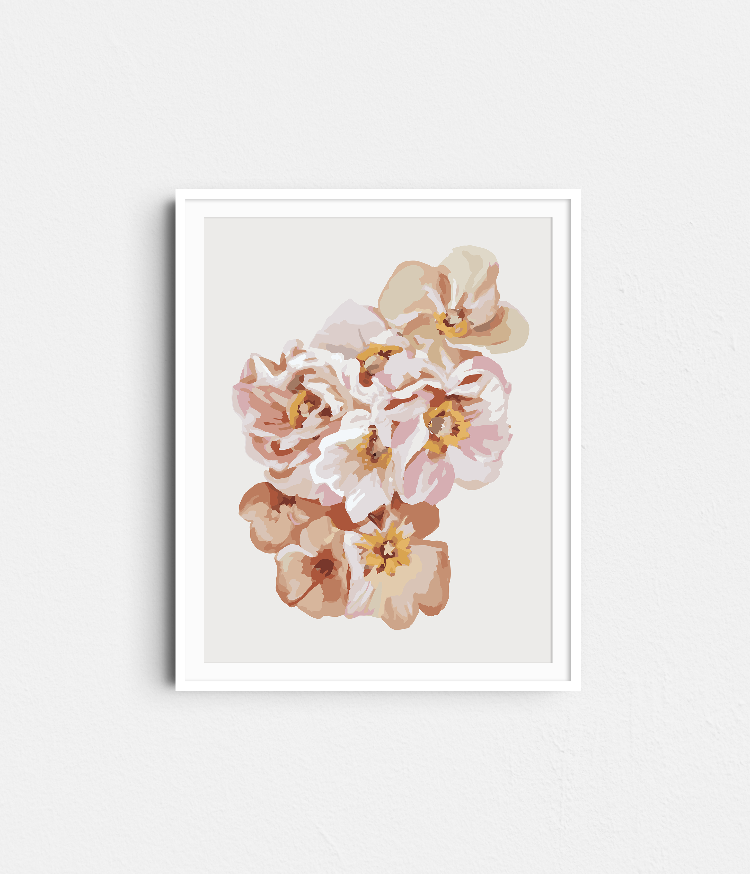 A vibrant floral Paint by Numbers painting, featuring blooming flowers - Paint Like Frida Little Bunch completed kit