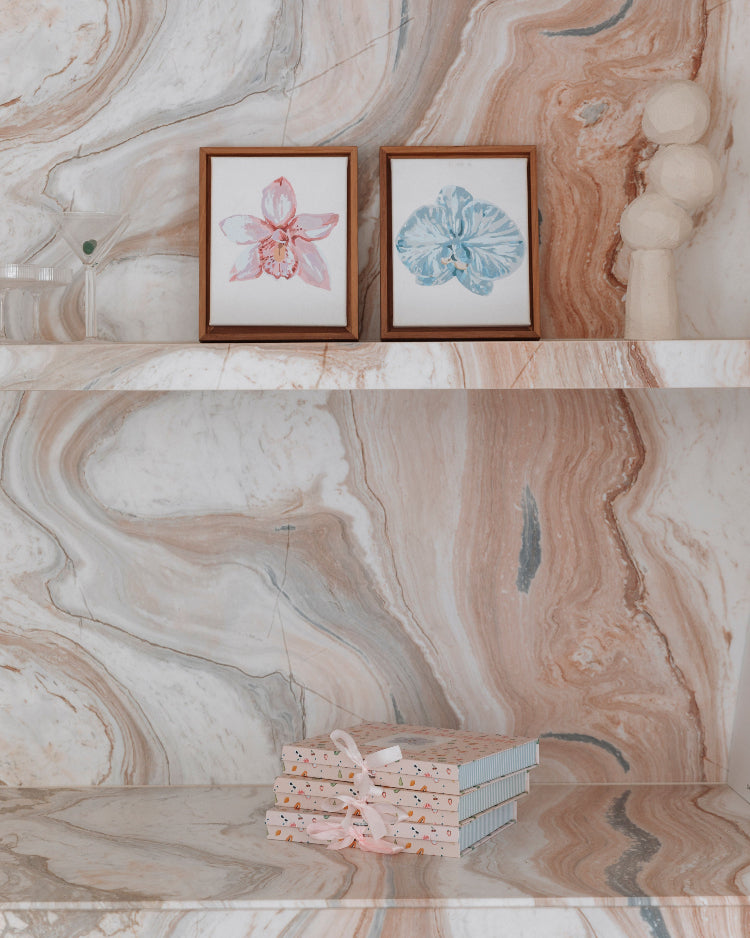 Paint Like Frida Orchid II and Orchid III mini framed Canvases attached to custom wooden frames