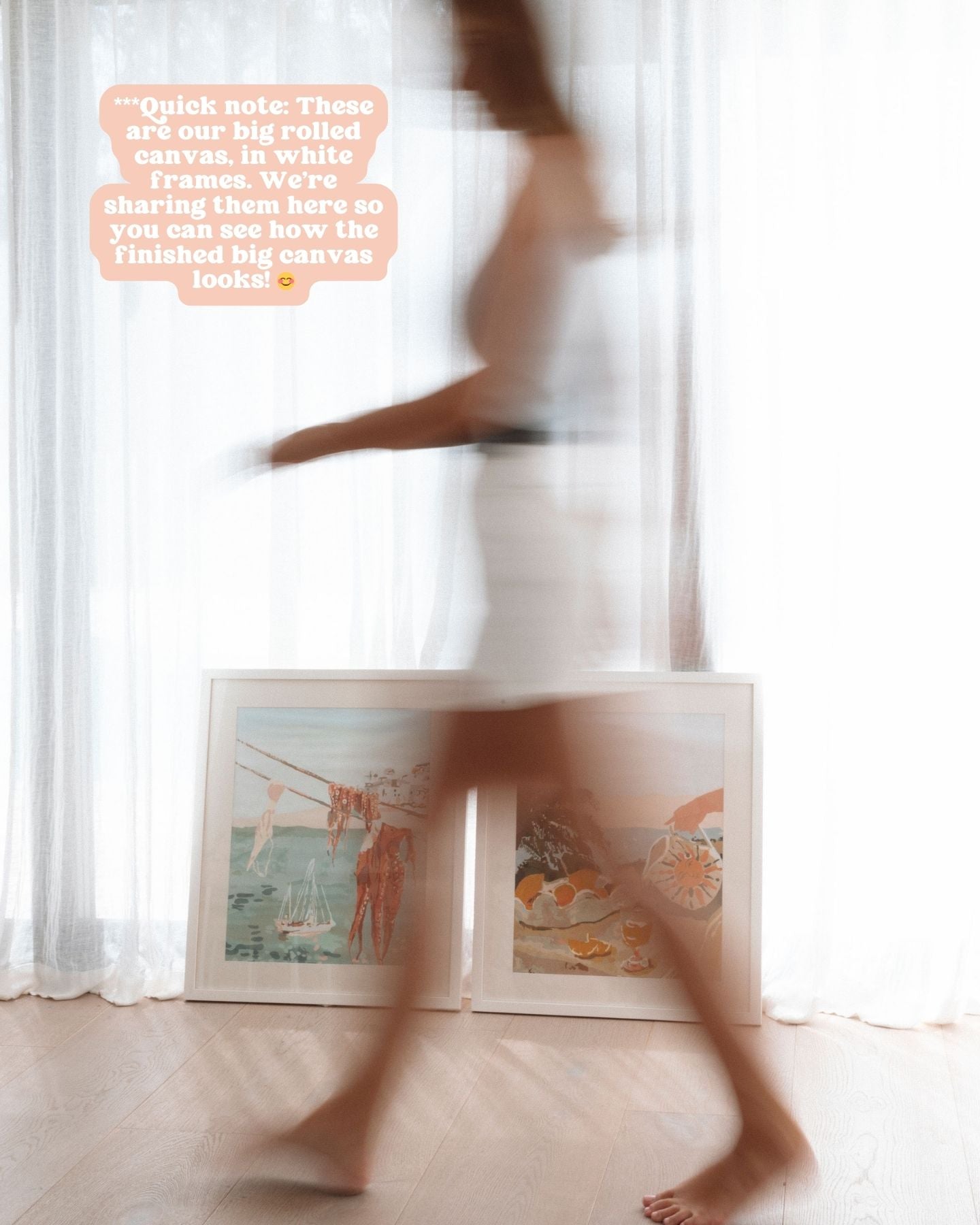 Paint Like Frida Laundry and Sun & Lemons Big Rolled Canvas in white frames