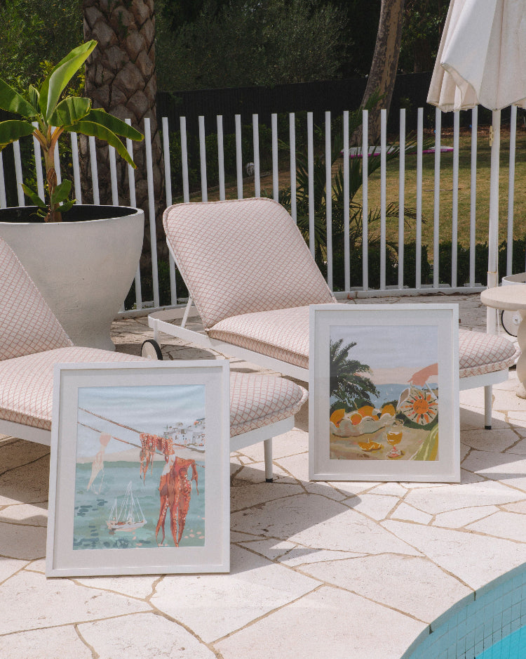 Paint Like Frida Laundry and Sun & Lemons Big Rolled Canvas in white frames