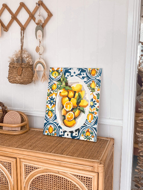 Paint Like Frida - Amalfi Lemons Big Framed Kit - Paint by Numbers Kit - Size 15.7 x 19.6 Framed Canvas