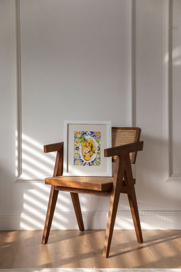 Paint Like Frida - Amalfi Lemons Mini Rolled Paint by Numbers Kit - Size 7.8 x 9.8 inches Mini Rolled Canvas - Amalfi Lemons Mini Rolled in white frame