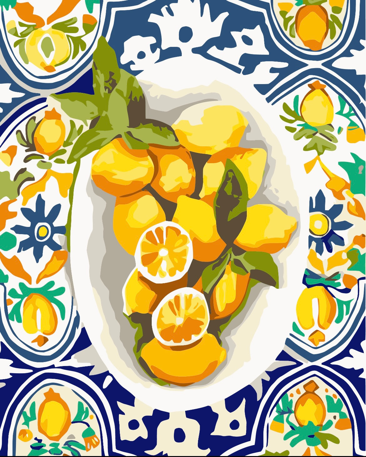 Paint Like Frida - Amalfi Lemons Mini Rolled Paint by Numbers Kit - Size 7.8 x 9.8 inches Mini Rolled Canvas