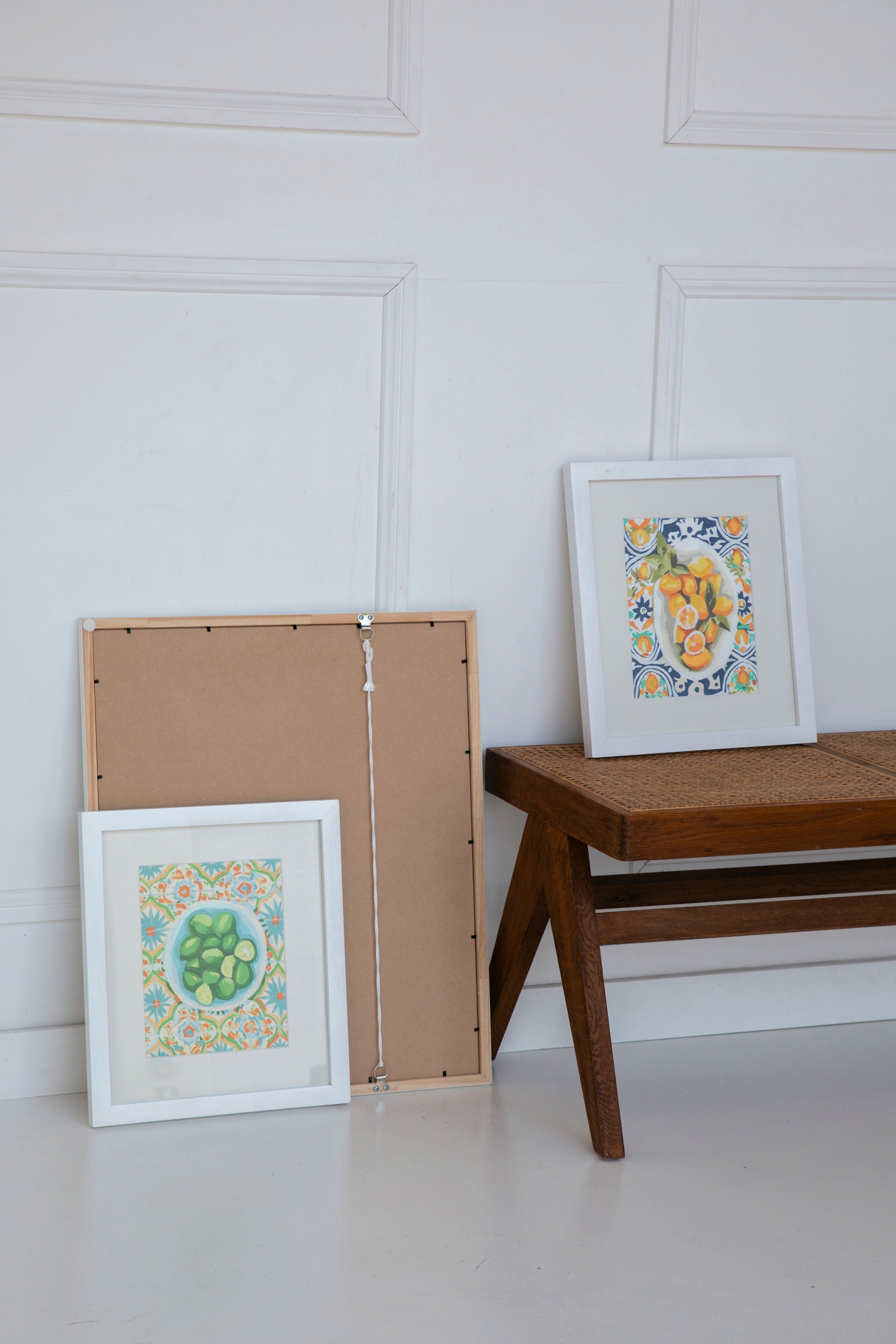 Paint Like Frida - Amalfi Lemons Mini Rolled Paint by Numbers Kit - Size 7.8 x 9.8 inches Mini Rolled Canvas - Amalfi Lemons Mini Rolled in white frame - Soda Lime Mini Rolled in white frame