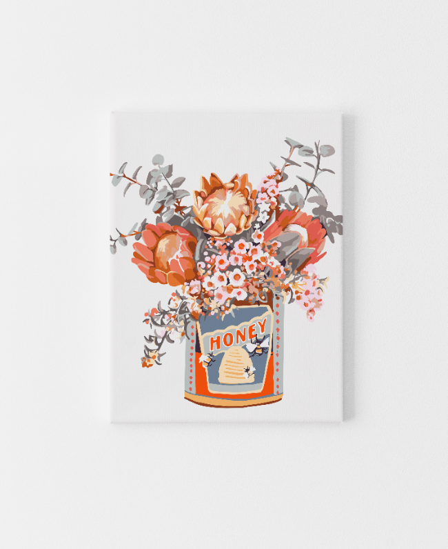 Completed Paint Like Frida Aussie Breakfast big framed canvas painting hanging on the wall.