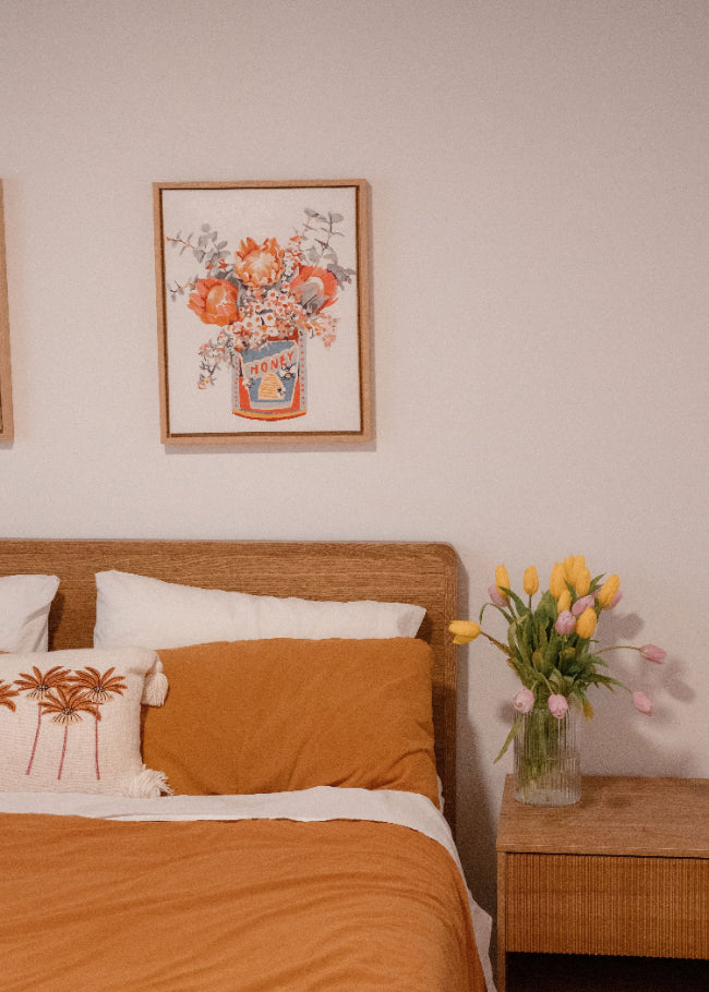 Paint Like Frida's Aussie Breakfast big framed canvas in wooden box hanging on the wall