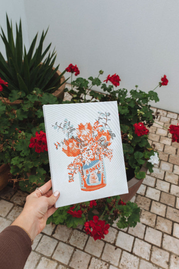 Paint Like Frida's Aussie Breakfast design in mini framed canvas