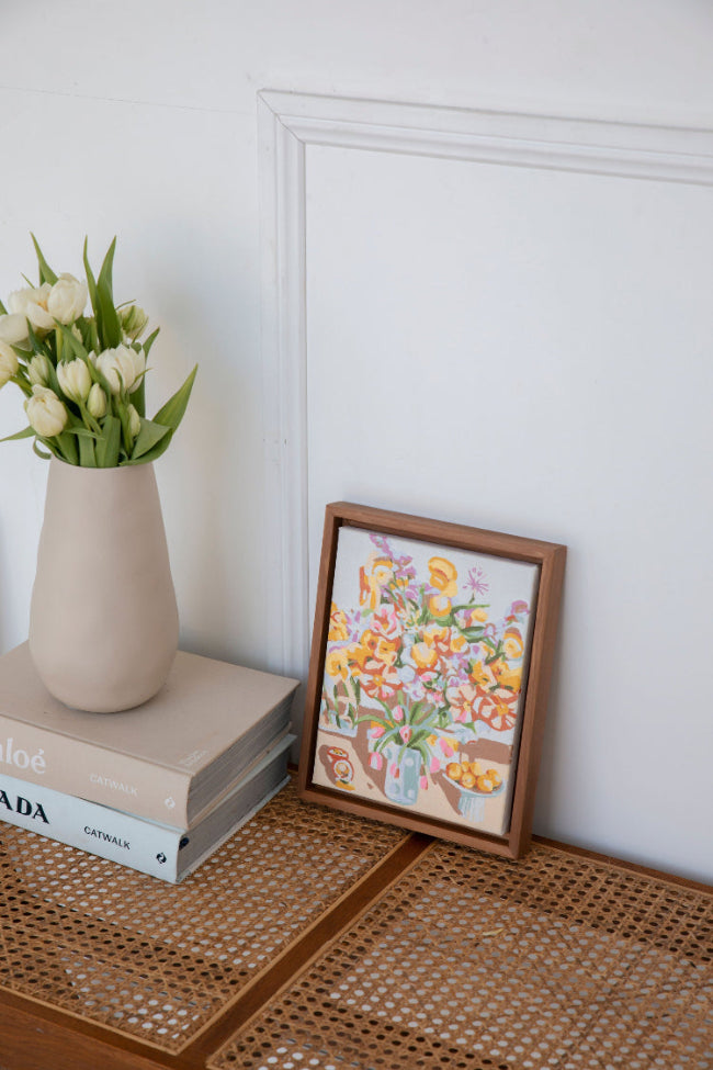 Paint Like Frida Birthday Flowers mini framed canvas in DIY wooden frame