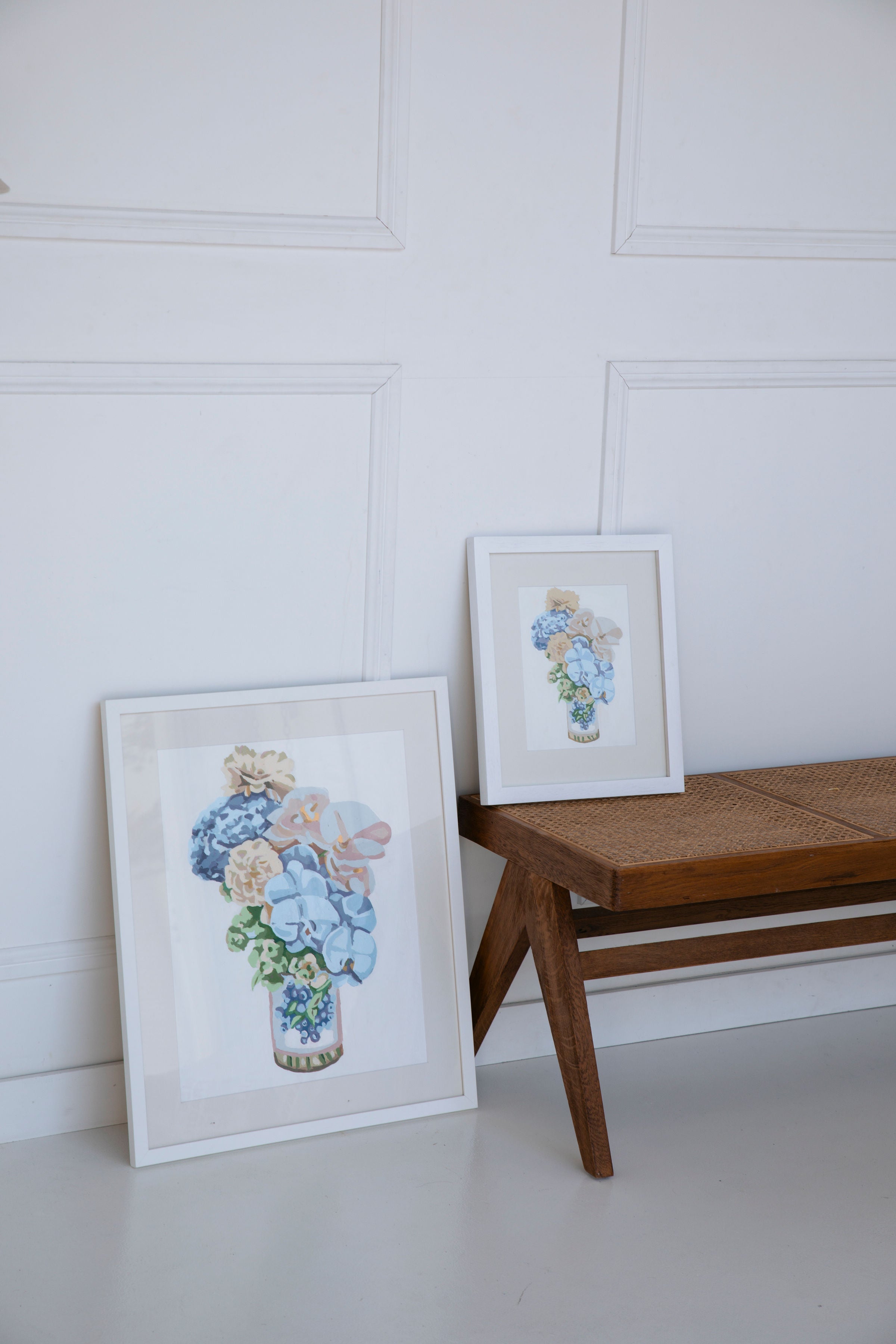 Paint Like Frida Blueberry Jam rolled canvases in white frames