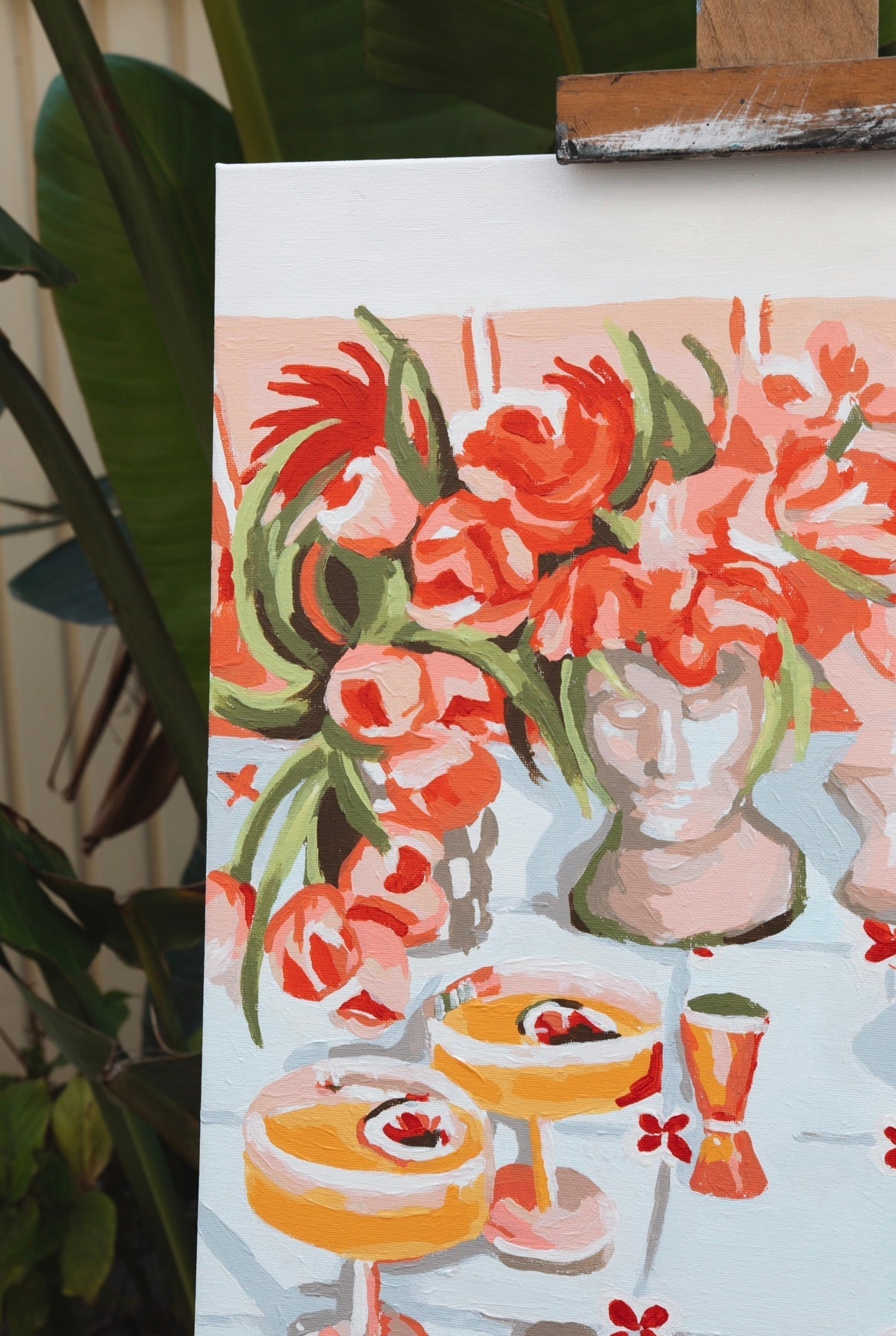 Paint Like Frida Summer Fridays big framed painting in progress