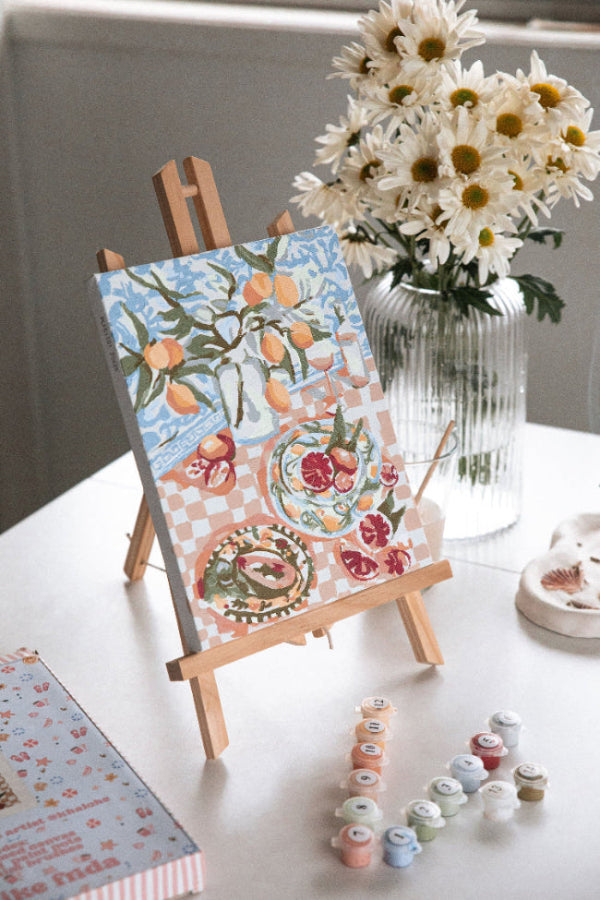 Completed Paint Like Frida Sunday Squeeze mini framed canvas in an easel