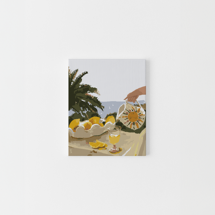 Hand-painted artwork created using a Paint by Numbers kit, with every numbered section now beautifully filled in. - Paint Like Frida Sun & Lemons completed kit