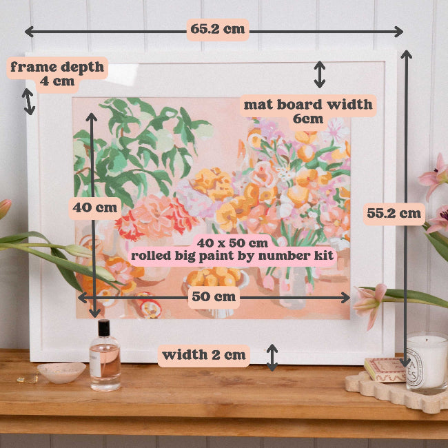 Paint Like Frida’s The Big Frame dimensions guide.
