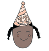 12 year old  child drawing at their brithday party with a party hat on
