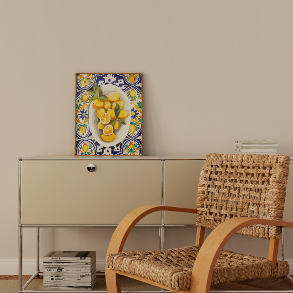 Paint Like Frida - Amalfi Lemons Big Rolled Paint by Numbers Kit - Size 15.7 x 19.6 Big Rolled Canvas - Amalfi Lemons Big Rolled Kit In a wooden frame