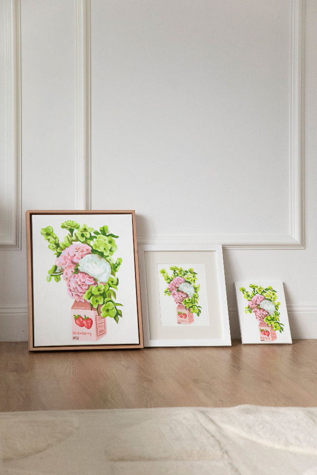 Paint Like Frida Strawberry Milk framed paintings