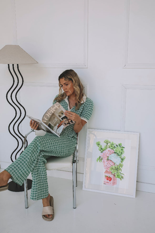 Paint Like Frida Strawberry Milk big rolled canvas in our white minimalist big frame